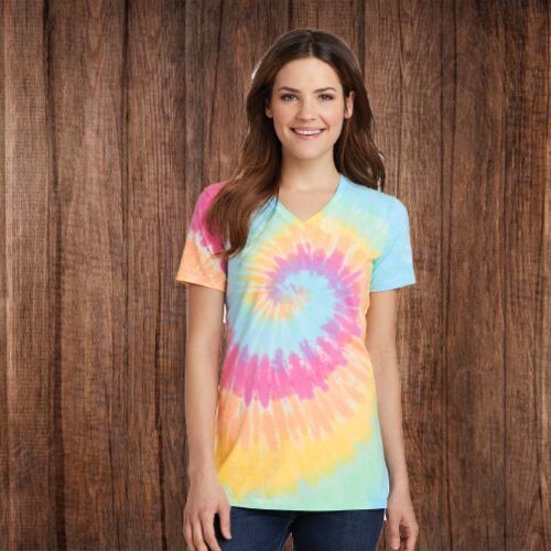 LPC147V Ladies Tie Dye V Neck Tee Thumbnail